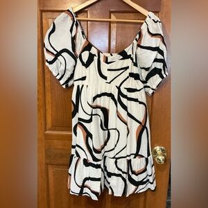 Nine West Black and Tan Abstract Striped Dress